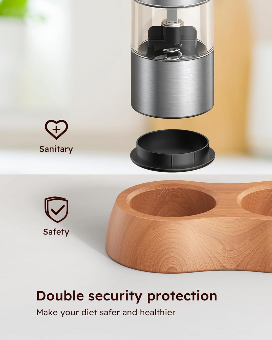 Sangcon Mini Elektrisches Salz- und Pfeffermühlen-Set mit Holzsockel, Tragbare USB Aufladbare Kinder