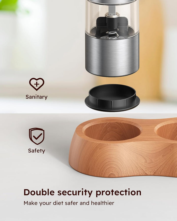Sangcon Mini Elektrisches Salz- und Pfeffermühlen-Set mit Holzsockel, Tragbare USB Aufladbare Kinder