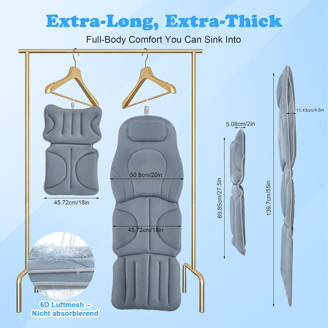 2 In 1 Badewannenkissen Ganzkörper 139*45cm+69*45cm,Mit Kinderbadekissen | Abnehmbares,Mit Saugnäpfe