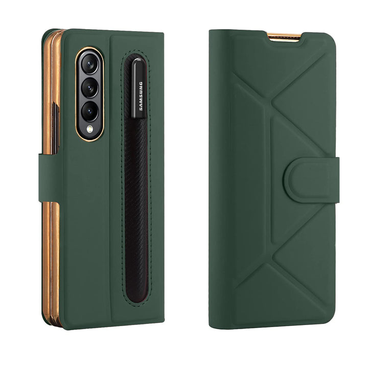 COQUE Hülle für Samsung Galaxy Z Fold 4, Schlanke Lederhülle mit Stifthalter, Faltbare Hülle für Sam