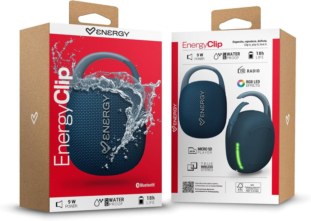 Energy Sistem Clip Bluetooth-Lautsprecher (9 W / IPX7 / 18 Stunden Akkulaufzeit / FM-Radio / ultrale