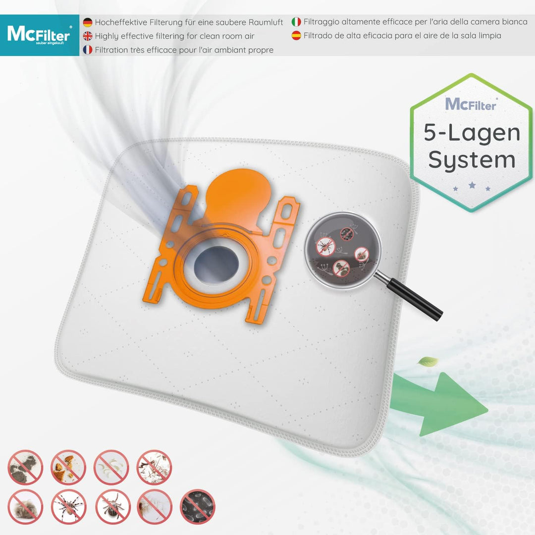 McFilter | 10 Staubsaugerbeutel + 1 Motorfilter+ 1 Hepa Filter geeignet für Siemens VSQ5X1230 Q5.0 e