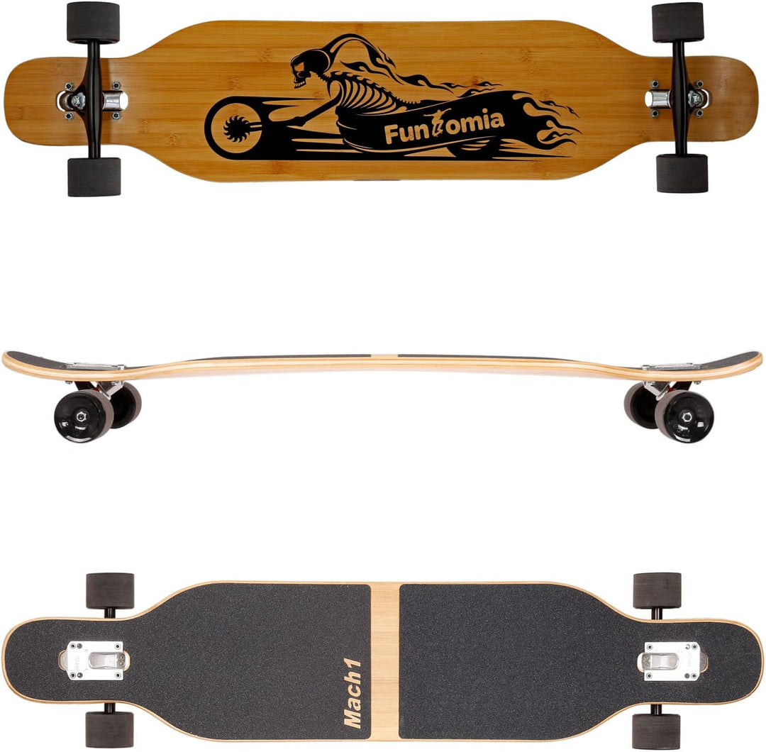Mach1 Bambus Longboard mit Keramik Kugellager + T-Tool - Skateboard Drop Through Cruiser Komplettboa