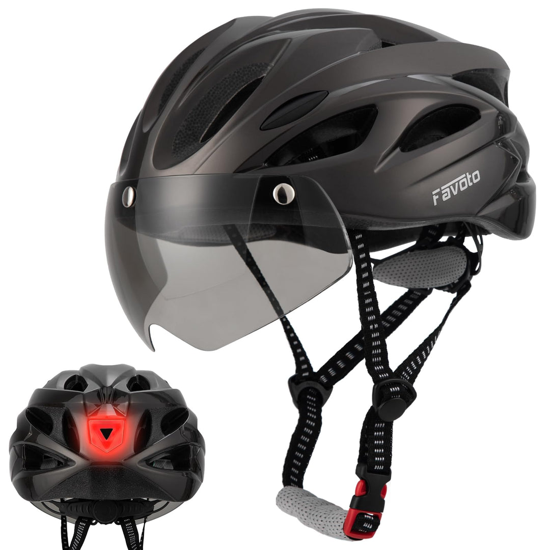 Favoto Fahrradhelm Herren mit Licht - Damenhelm Fahrradhelm Leichtgewicht Atmungsaktiv mit Brille Rü