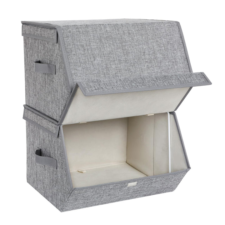 SONGMICS Aufbewahrungsbox, 2er Set, Faltbox, stapelbare Stoffbox, mit magnetischem Klappdeckel, Meta