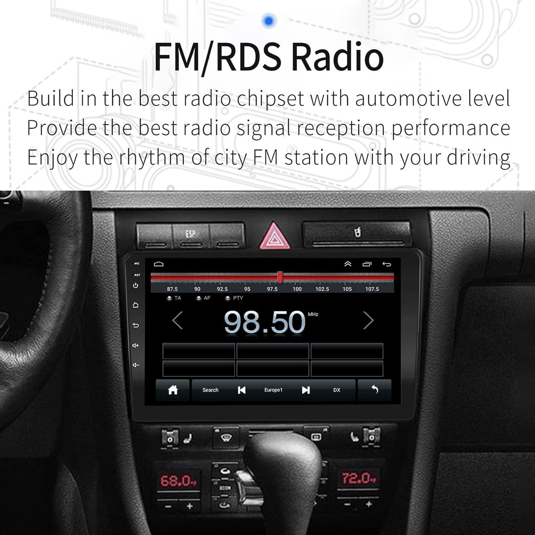 EZoneTronics Carplay Radio Android Auto Radio für Audi A6 C5 1997-2004 S6 1999-2004 mit 9 Zoll Touch