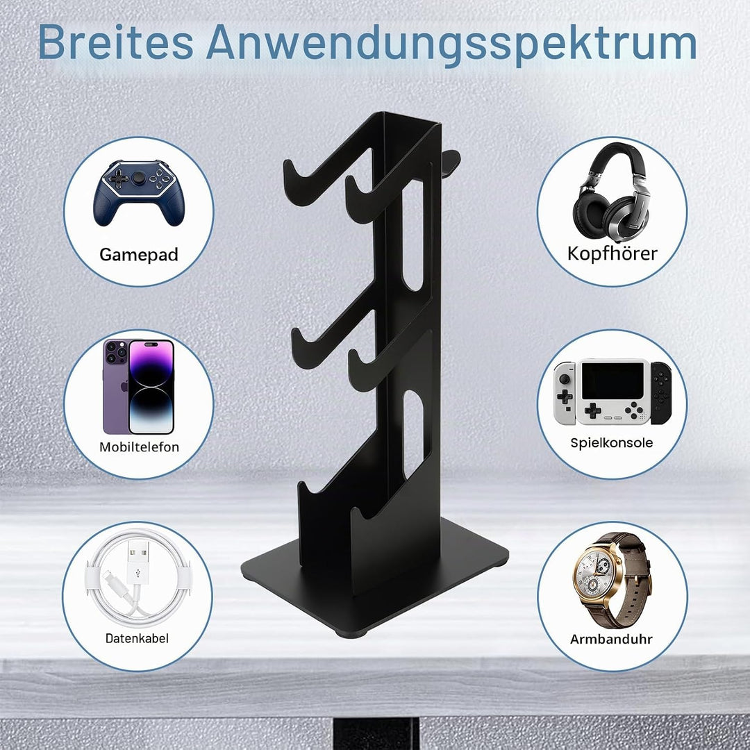 3-stöckig Spielkonsole &amp; Kopfhörer Halterung Gamepadhalterung Kopfhörerhalterung Ständer 3 Schwarz,