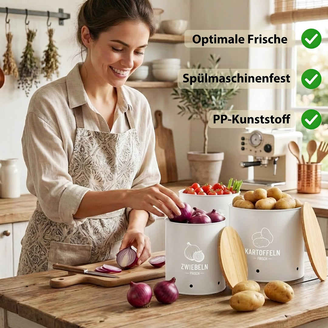 Kartoffel Aufbewahrungsbox 3er Set | Stapelbare mit Frischebelüftung, Kunststoff Kartoffelbox, Platz