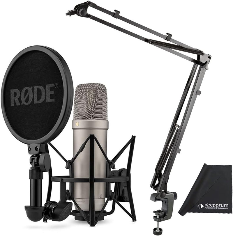 Rode NT1 5th Generation XLR USB Studio-Mikrofon Silber + K&M 23840 Gelenkarm-Stativ + keepdrum Mikro