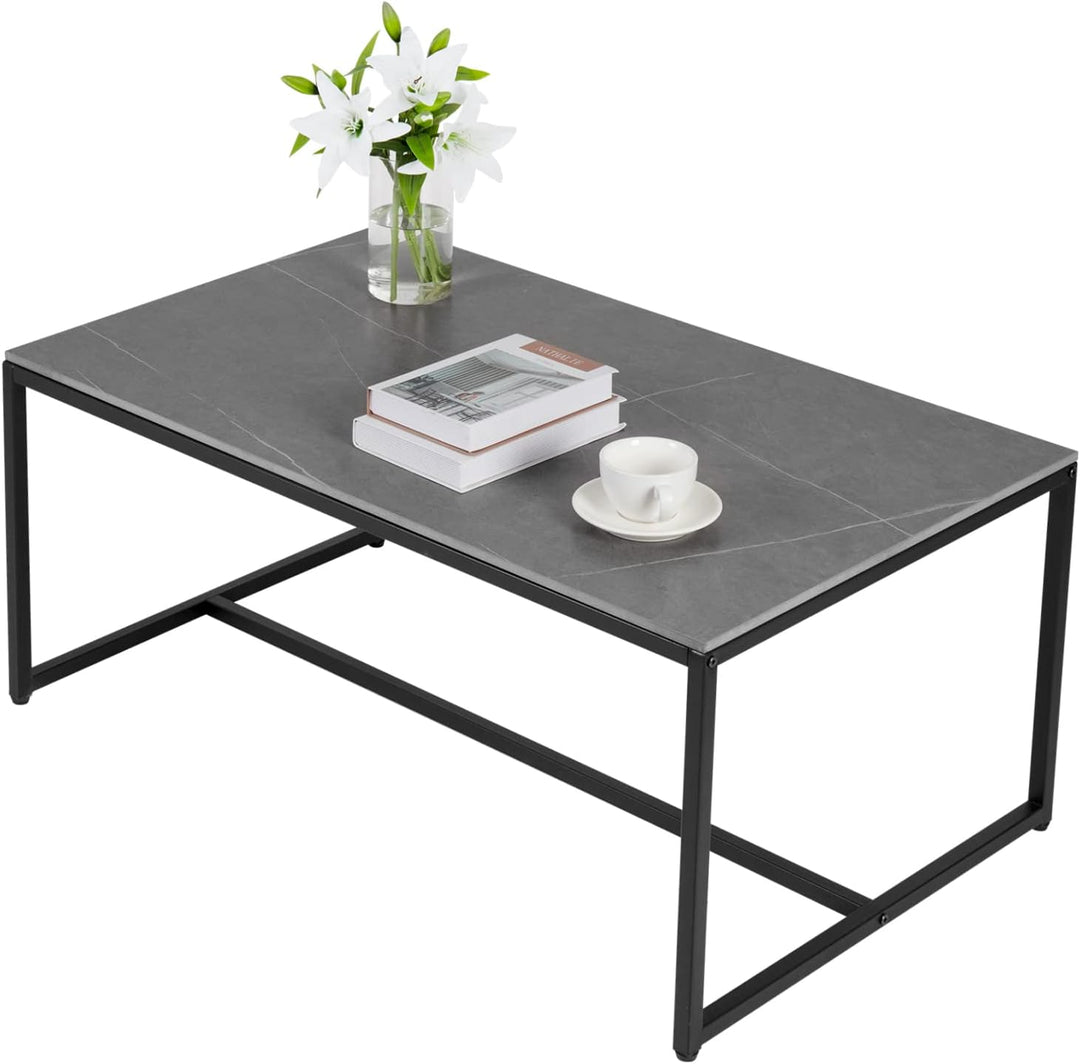 FATIVO Couchtisch Modern Grau Metallgestell: Marmor Quadratisch Skandinavisch Kaffeetisch Wohnzimmer