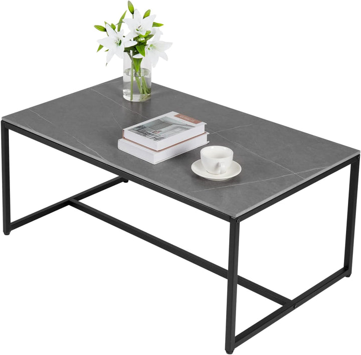 FATIVO Couchtisch Modern Grau Metallgestell: Marmor Quadratisch Skandinavisch Kaffeetisch Wohnzimmer
