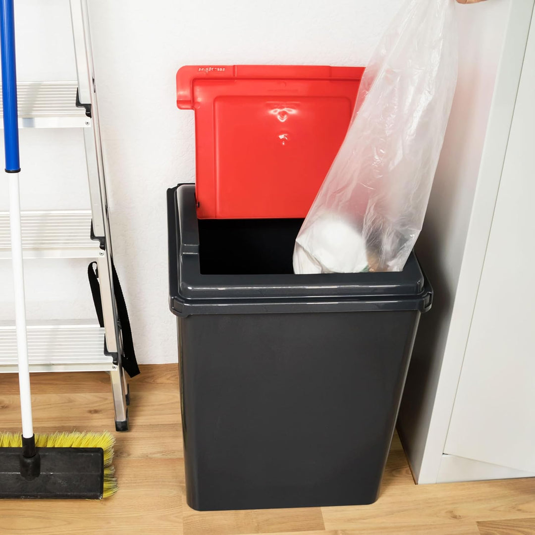 50 Liter Mülltonne Schwarz-Rot, Mülleimer Küche, Mülltrennsystem, Abfalleimer Küche, Mülleimer 50l,