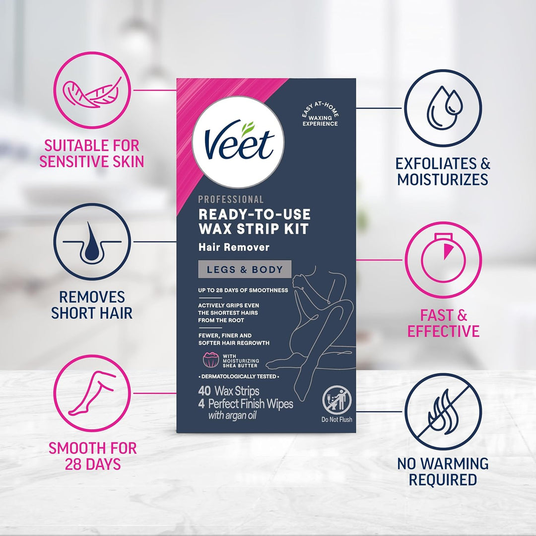 VEET ready to use wax strips - Haarentfernung für Beine und Körper - 40 Streifen aus USA