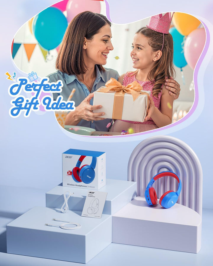 Acer Kinder Bluetooth Kopfhörer, 85/94dB Lautstärkebegrenzer, Faltbare Kabellose Over-Ear-Kopfhörer