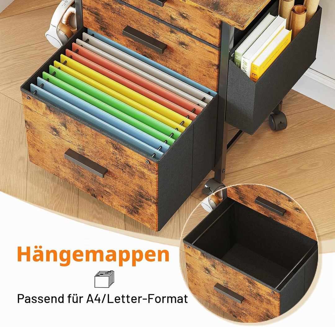 Rollcontainer, Aktenschrank, mit 3 Schubladen und Rollen, für Dokumente in DIN A4, Letter-Format, Dr