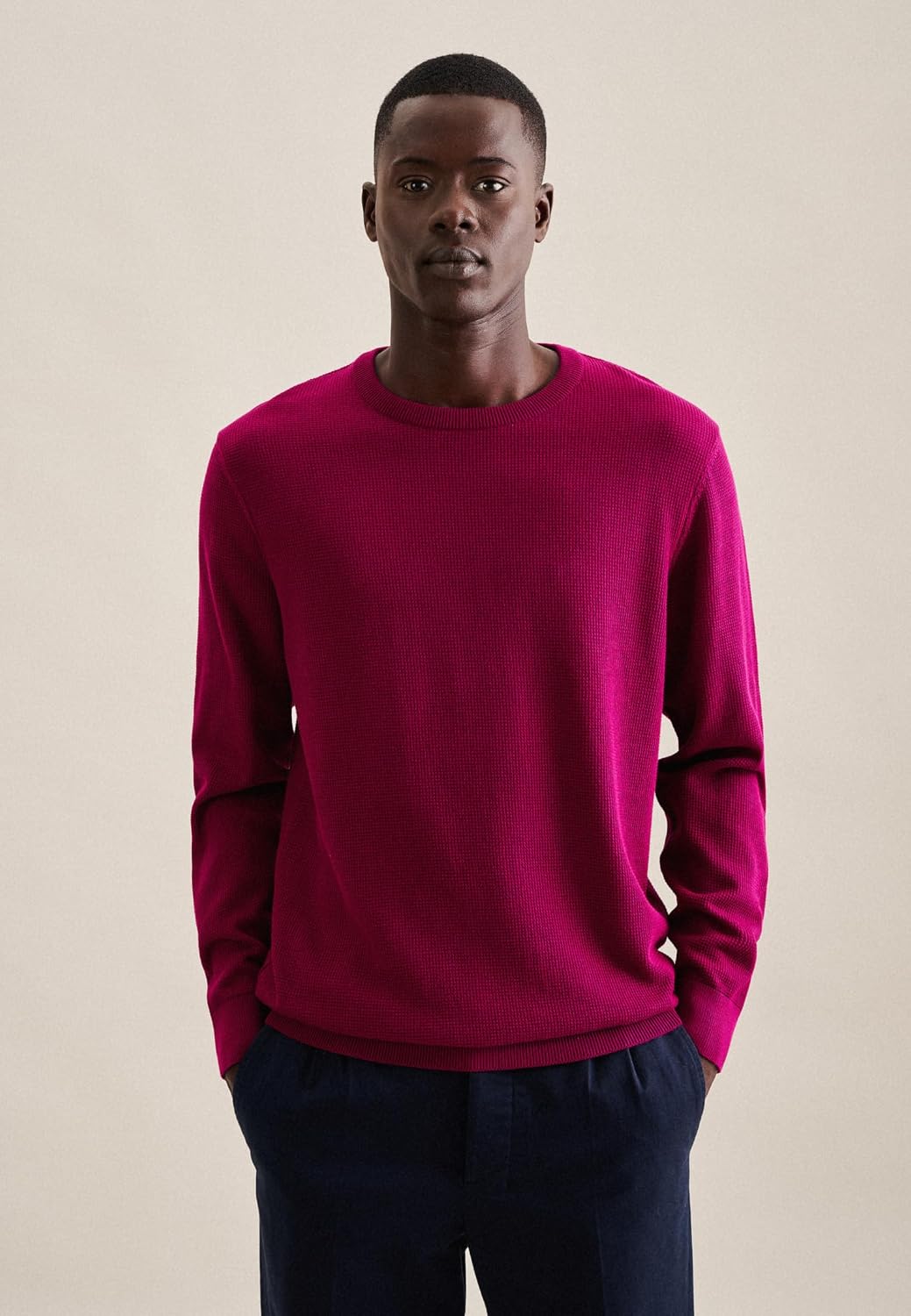 Seidensticker Herren Pullover - Regular Fit - Rundhalsausschnitt - Langarm - 100% Baumwolle S Rosa,