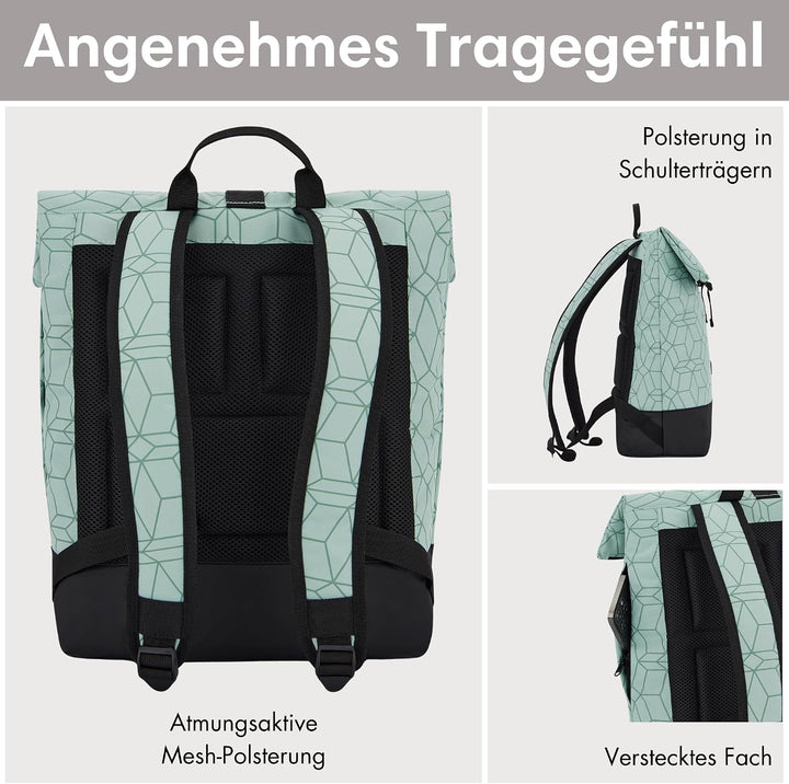 LARKSON Rucksack Damen &amp; Herren Grün - Tammo - Rolltop Daypack für Arbeit Uni Fahrrad - Backpack mit