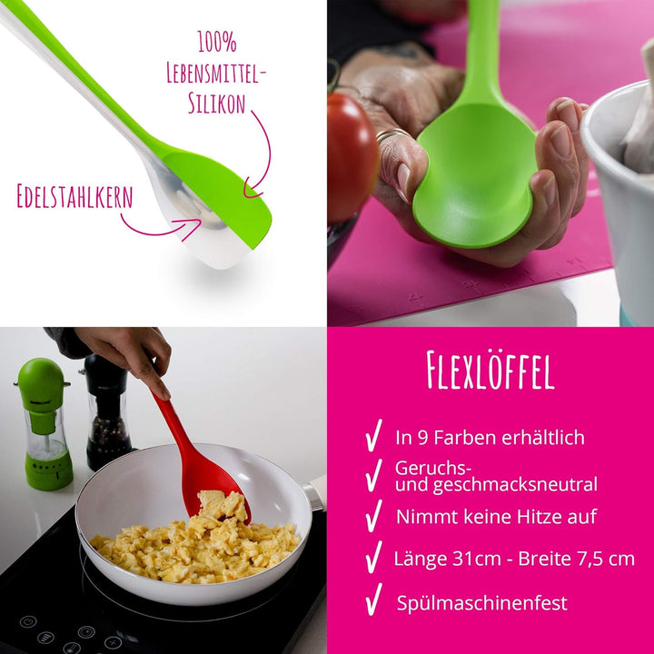 Kochblume Küchenhelfer-Set - Design-Schlitzwender L &amp; Sossenlöffel L &amp; Schöpfkelle L &amp; Flexlöffel L