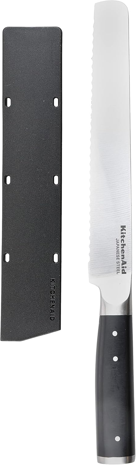 KitchenAid Gourmet Brotmesser, scharfe Klinge aus hochwertigem japanischem Kohlenstoffstahl, Schwarz