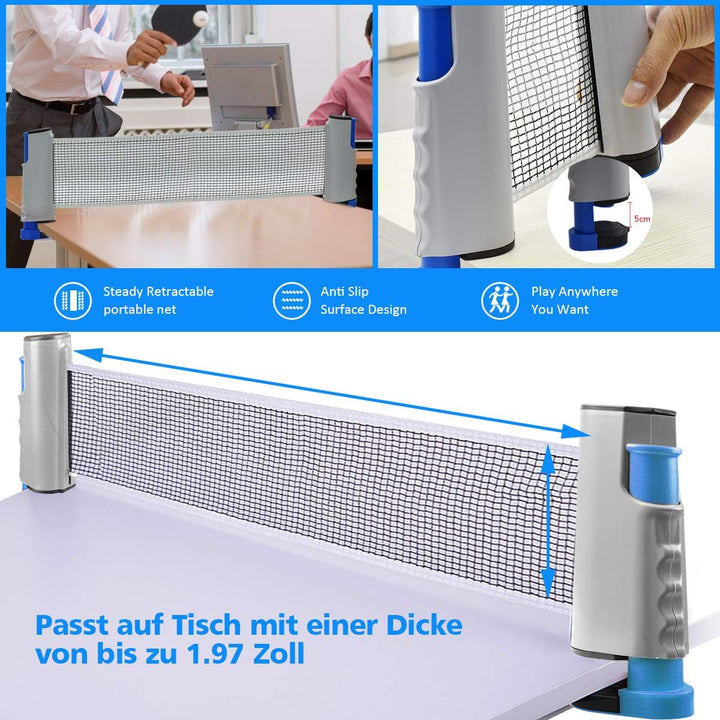 FBSPORT Tischtennis Set Profi, 2 Tischtennisschläger + Einziehbarem Netz + 6 Tischtennis-Bälle + 1 T