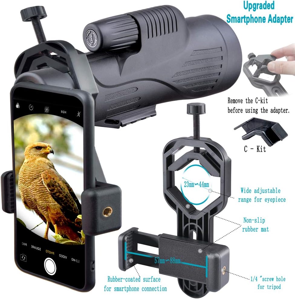 12 x 50 High Definition Monokular Teleskop mit Smartphone-Halterung – Wasserdichtes Monokular mit la