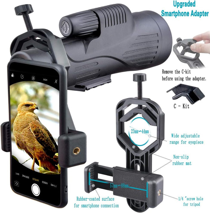 12 x 50 High Definition Monokular Teleskop mit Smartphone-Halterung – Wasserdichtes Monokular mit la