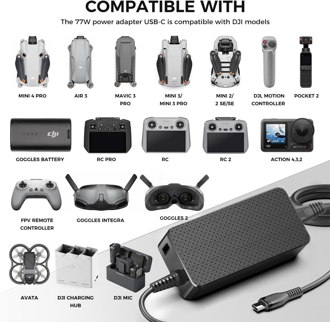 KFD PD 65W USB C Ladegerät Netzteil für DJI Avata Mini 2 SE, 4 Pro 3 Pro Air 3 2S Mavic 3 Classic Ci