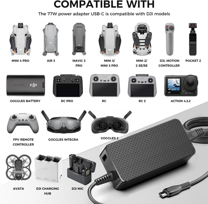 KFD PD 65W USB C Ladegerät Netzteil für DJI Avata Mini 2 SE, 4 Pro 3 Pro Air 3 2S Mavic 3 Classic Ci