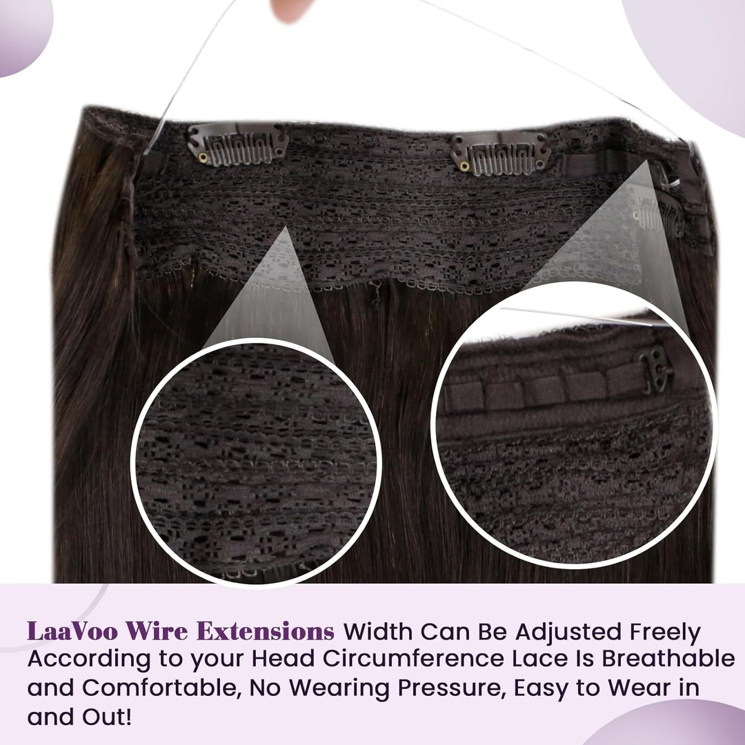 LaaVoo Extensions Echthaar mit Draht Braun Invisible Secret Wire Extensions Haarverlängerung Echthaa