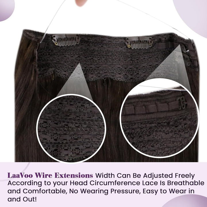 LaaVoo Extensions Echthaar mit Draht Braun Invisible Secret Wire Extensions Haarverlängerung Echthaa