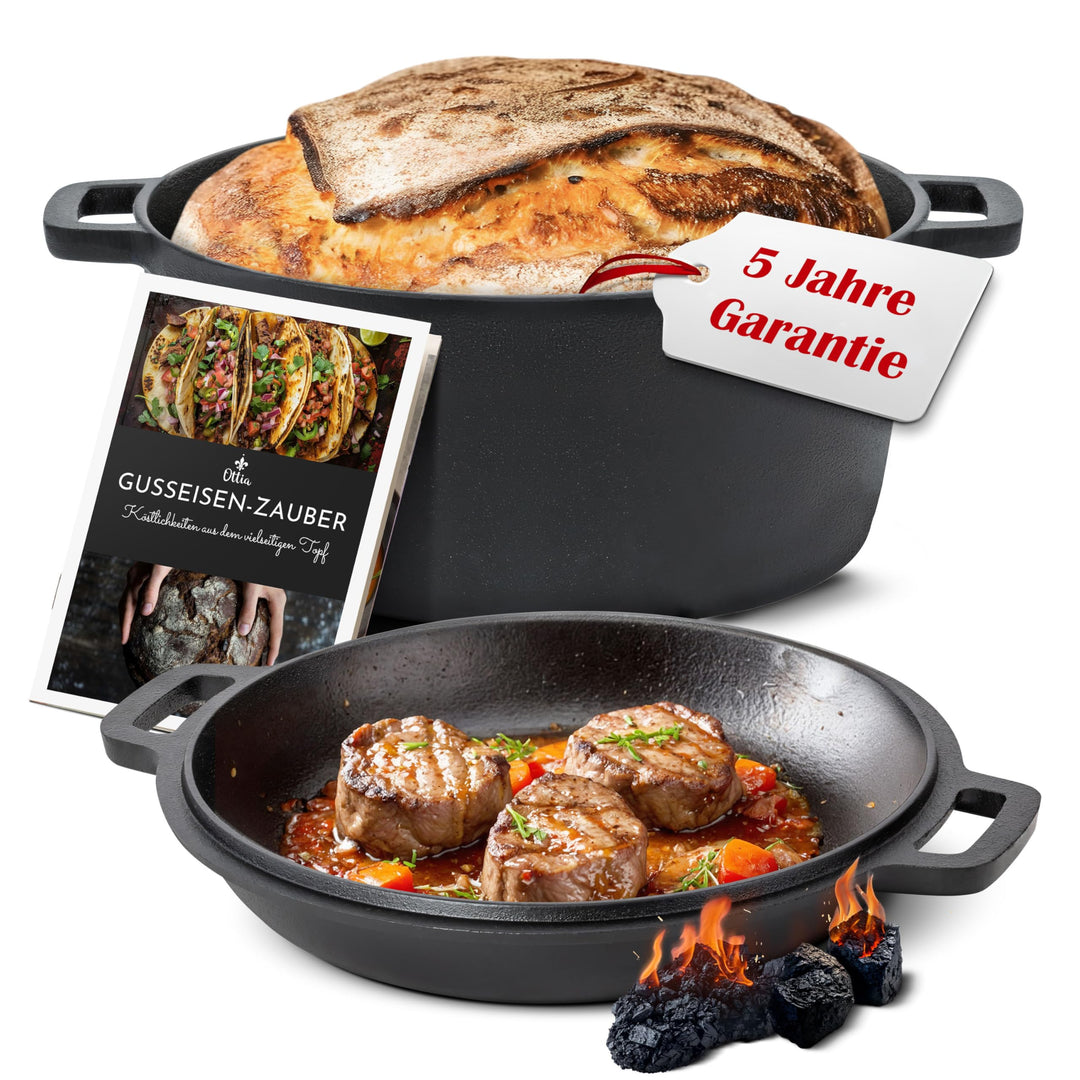 Ottia reiner Gusseisen Topf, zum Brot Backen, Brottopf, Brotbacktopf, Schmortopf, Brotbackform mit D