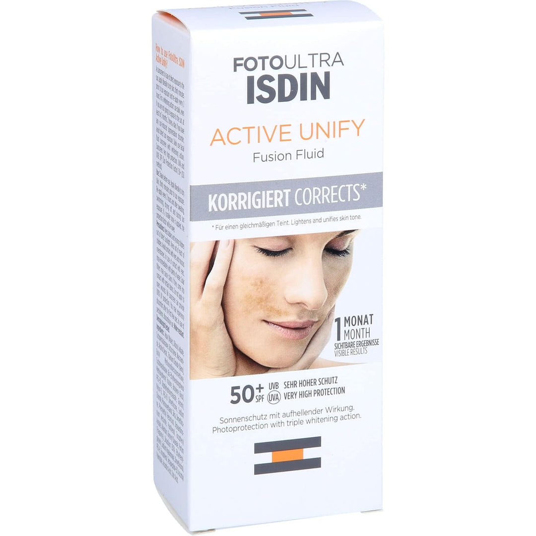 ISDIN FotoUltra Active Unify LSF 50+, Hellt auf und vereinheitlicht den Hautton, Sonnencreme mit dre