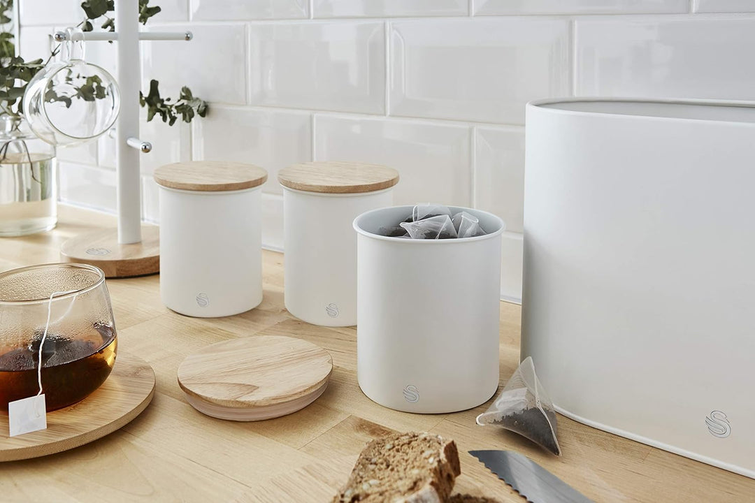 Swan Nordic 3er-Set Küchenvorratsdosen aus Robustem Karbonstahl, Bambusdeckel, Einheitsgrösse, für T