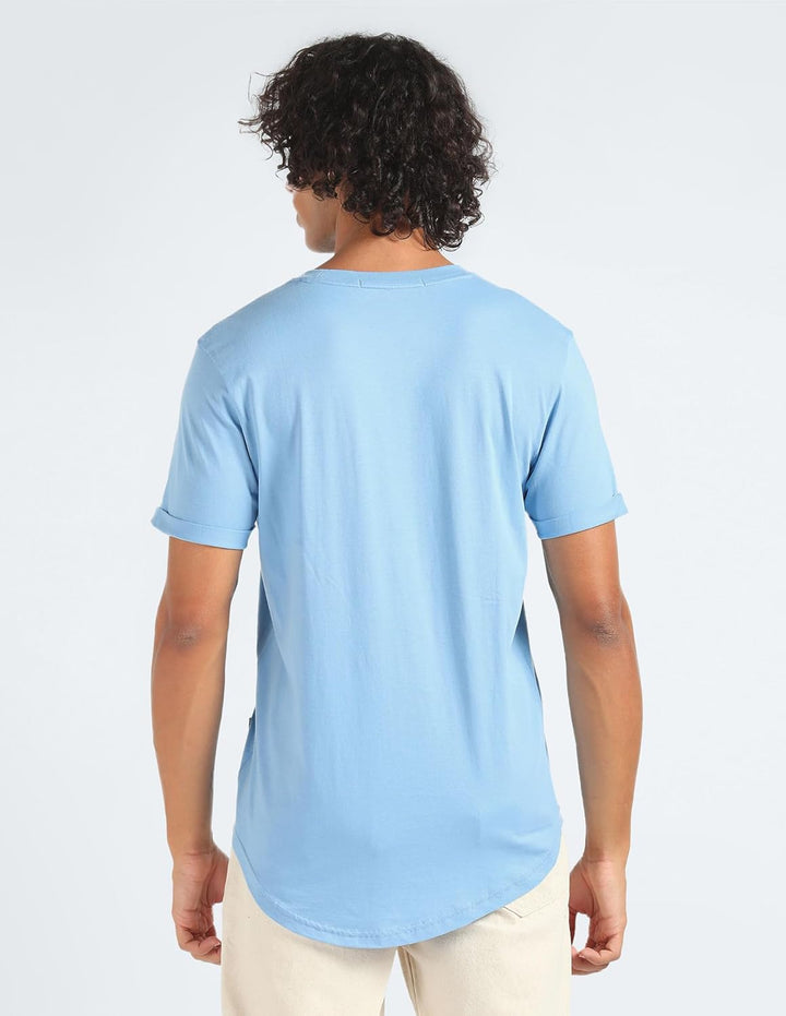 Calvin Klein Herren T-Shirt Kurzarm Badge Turn Up Sleeve Rundhalsausschnitt XXS Blau (Dusk Blue), XX