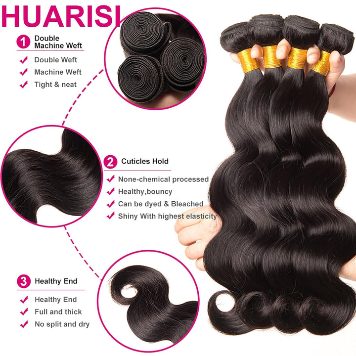 Huarisi Body Wave Weaves Human Hair Bundles 16 18 20 22 Inch 4 Bundles Body Wave Brazilian Hair 400g