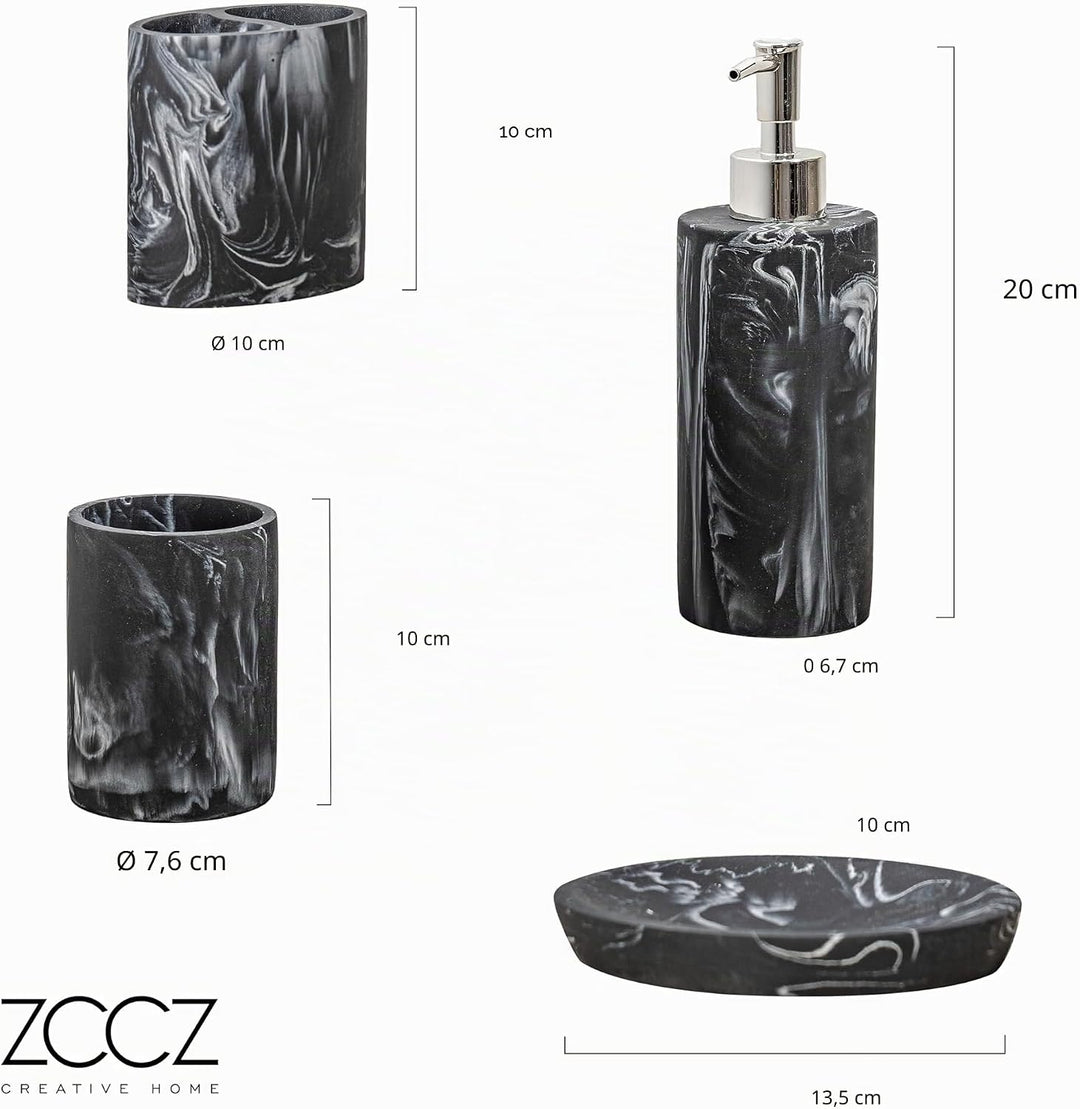 ZCCZ Badezimmer Set – 4 Teile – Badezimmer Organizer mit Zahnbürstenhalter, Seifenspender, runde Sei