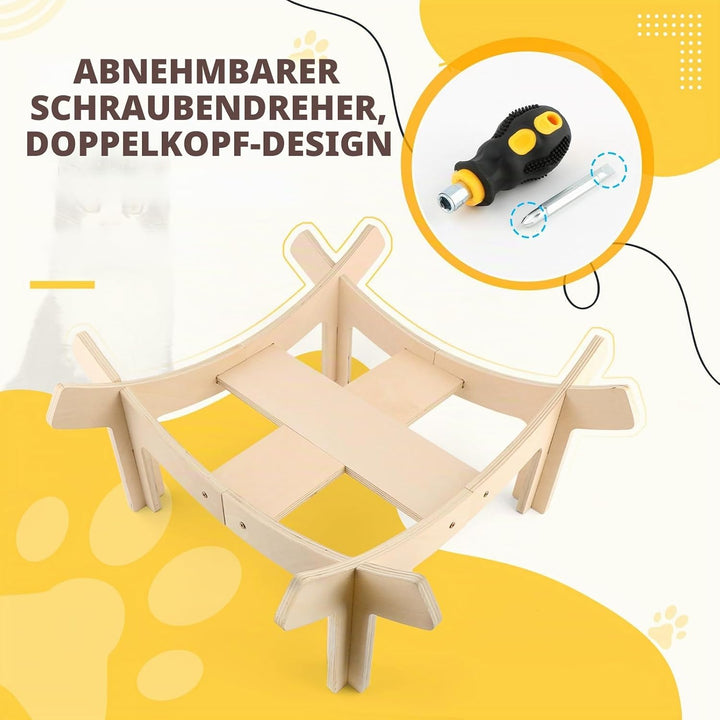 Erhöhtes Katzenbett in Blumenform,Stabiles Holzkatzensofa,Weiche Haustiersofa,Katzenstuhl mit Abnehm
