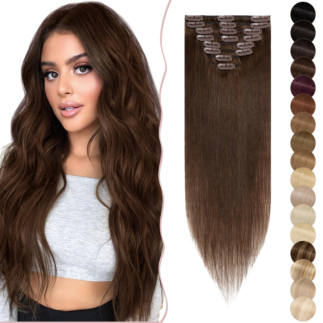 SEGO Clip in Extensions Echthaar 8 Pcs Remy Haarverlängerung Natürliche Haarteil glatt 100% Menschli