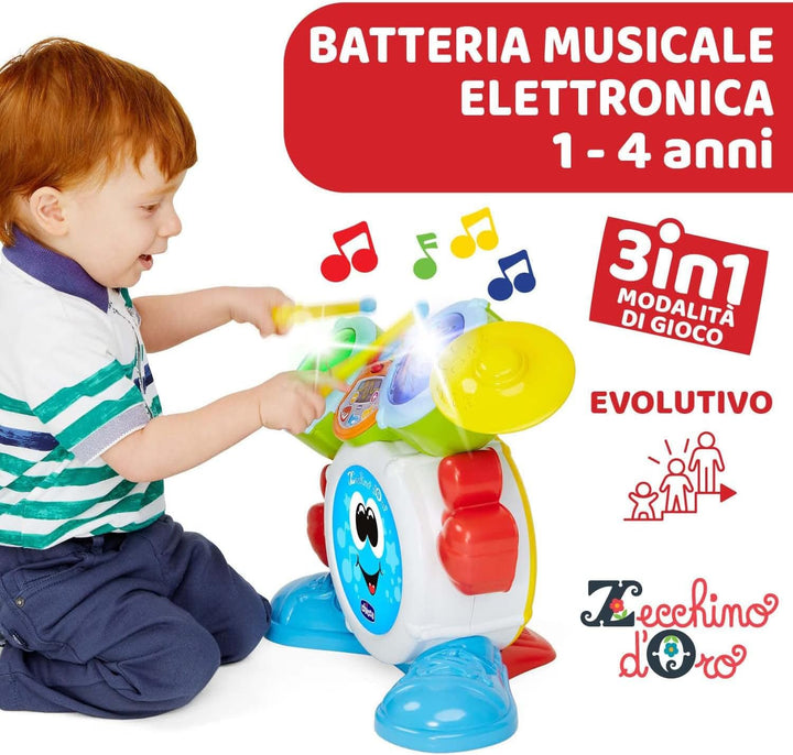 Chicco Rock Band Drums, Kindertrommeln, aufrüstbare elektronische Musikinstrumente mit 4 Arten von M
