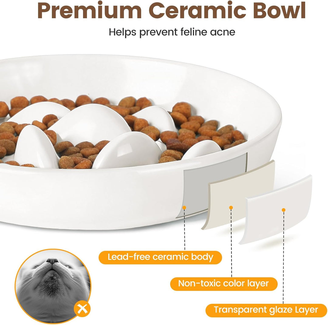 PETTOM Anti Schling Napf Katze Erhöht, Keramik Antischlingnapf Katze, Slow Feeder Katze Nassfutter,