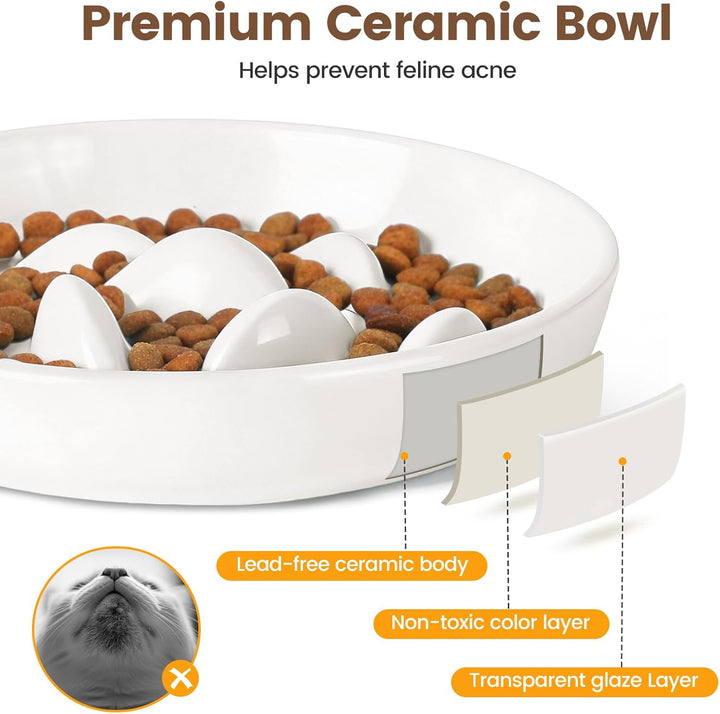 PETTOM Anti Schling Napf Katze Erhöht, Keramik Antischlingnapf Katze, Slow Feeder Katze Nassfutter,