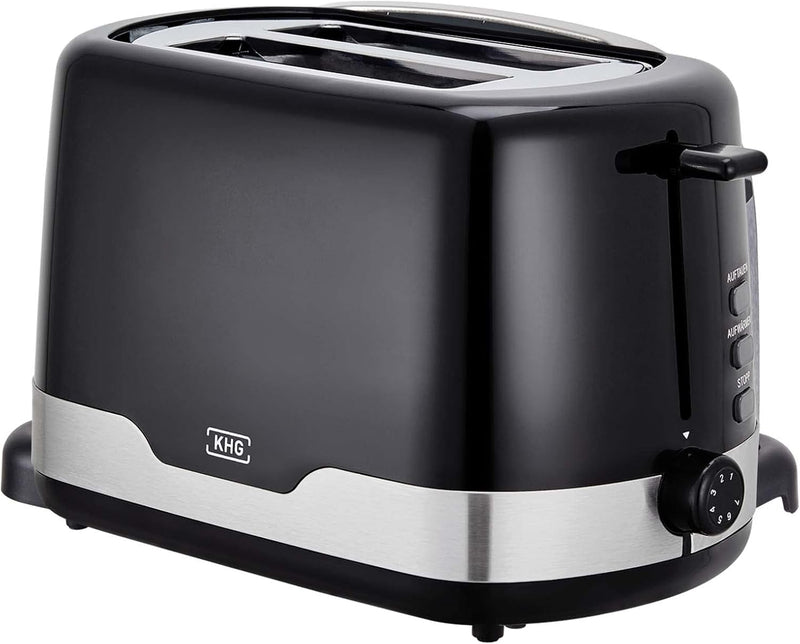 KHG Toaster TO-857 WE2 | Toaster 2 Scheiben Edelstahl Schwarz 850 W | mit Brötchenaufsatz, 7 Bräunun