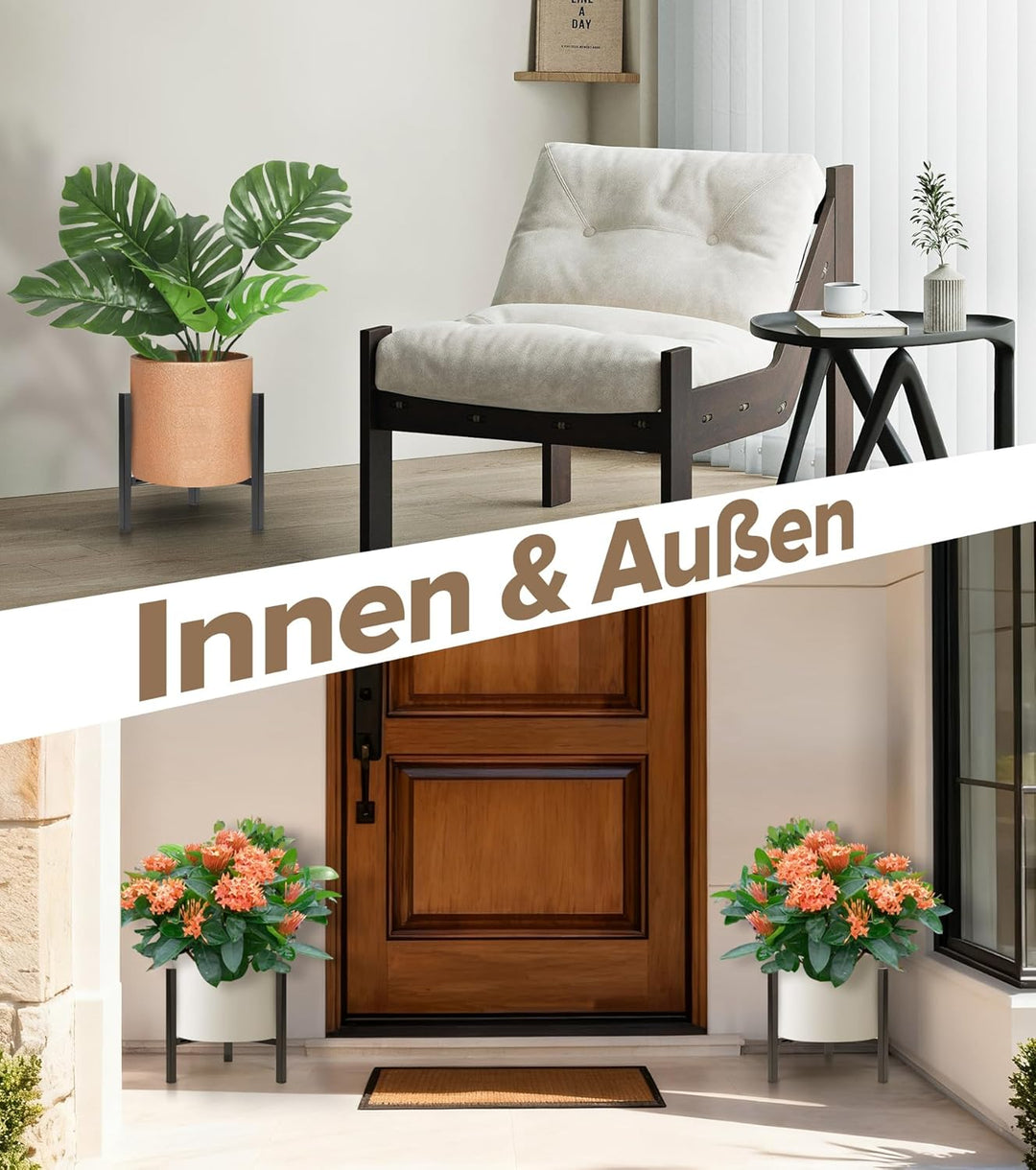 Pflanzenständer 2er Set, verstellbarer Blumenständer, moderner Metall Blumenhocker und stabiler Pfla