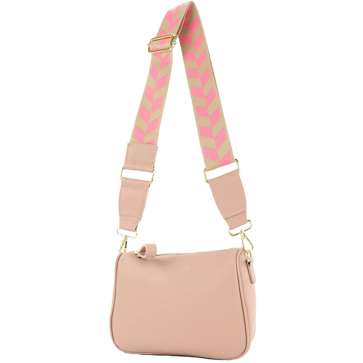 modamoda de - T230 - ital. Umhängetasche Klein Small aus Leder Rosabeige, Rosabeige