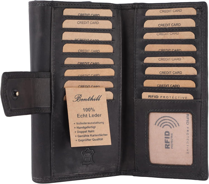 Benthill Damen Geldbörse Gross Echt Leder | Grosses Portemonnaie XXL mit RFID Schutz | Vintage Echtl