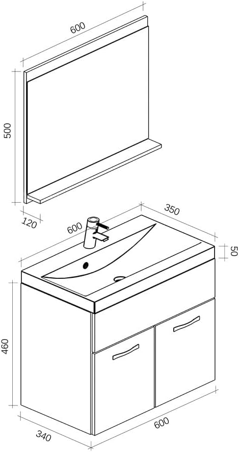 Badplaats B.V. Badezimmer Badmöbel Set Montreal 02 60cm Waschbecken Hochglanz Schwarz Fronten - Unte