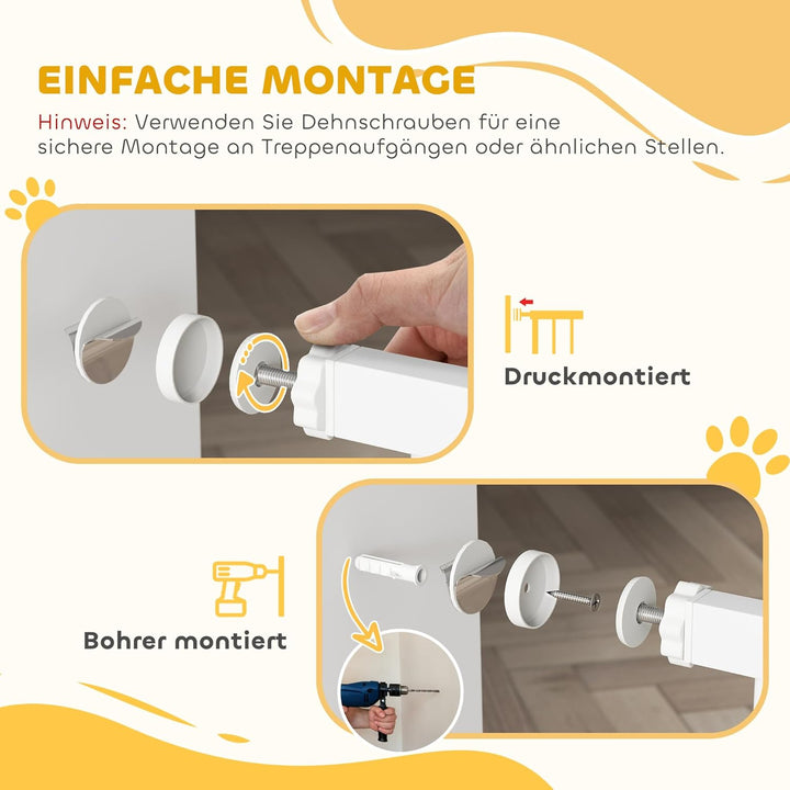 PawHut Türschutzgitter 106cm Treppenschutzgitter Türgitter ohne Bohren Treppengitter für Breiten 76-