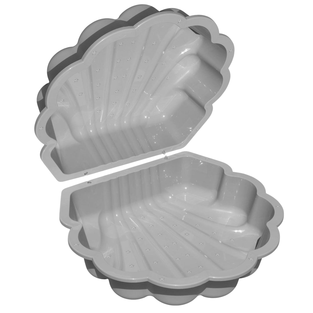 Wassermuschel Sandmuschel Sandkasten 2-teilig aus Kunststoff Muschel mit Deckel (grau mit Seesterne)