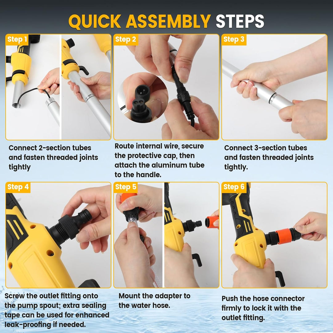 Kabellose Stick-Wasser-Transferpumpe für Dewalt 18/20 V, tragbare Tauchpumpe, 2736 l/h &amp; 5 m Hebebüh
