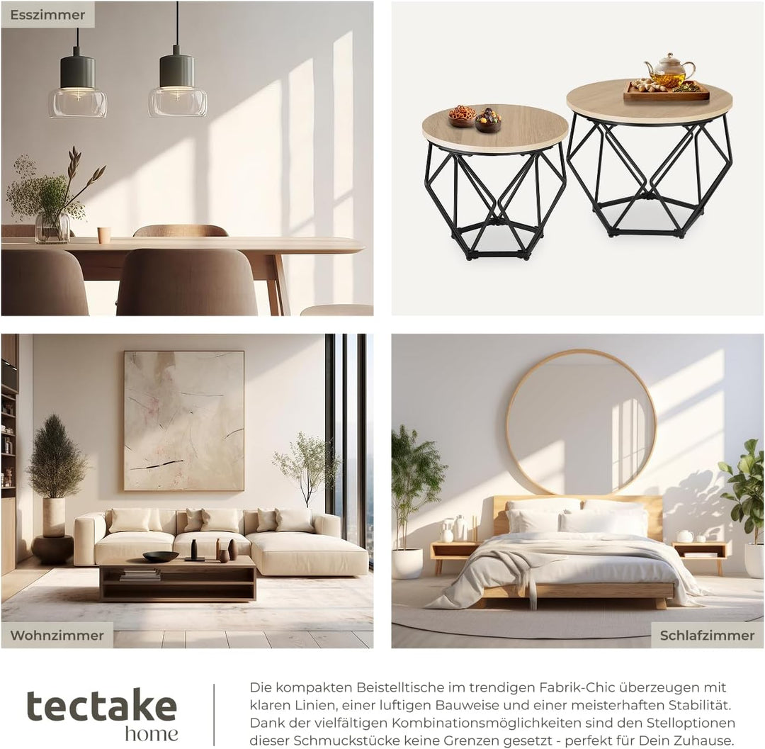 tectake Couchtisch 2er Set, Beistelltisch in Diamantform, Industrie-Design, für Wohnzimmer Schlafzim